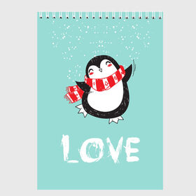 Скетчбук с принтом Пингвин LOVE в Санкт-Петербурге, 100% бумага
 | 48 листов, плотность листов — 100 г/м2, плотность картонной обложки — 250 г/м2. Листы скреплены сверху удобной пружинной спиралью | Тематика изображения на принте: linux | детская | зима | зимняя | лёд | новый год | пингвин | пингвин в снегу | пингвин в шарфе | пингвин любовь | пингвинчик | пингвины | северный полюс | снег | холод