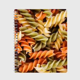 Тетрадь с принтом Макароны Спиральки в Санкт-Петербурге, 100% бумага | 48 листов, плотность листов — 60 г/м2, плотность картонной обложки — 250 г/м2. Листы скреплены сбоку удобной пружинной спиралью. Уголки страниц и обложки скругленные. Цвет линий — светло-серый
 | Тематика изображения на принте: food | italy | pasta | spagetti | еда | едой | изображение | италия | картинка | макарон | макароны | макарошки | мука | мучное | паста | прикол | прикольные | спагетти | спиральки | фото | юмор