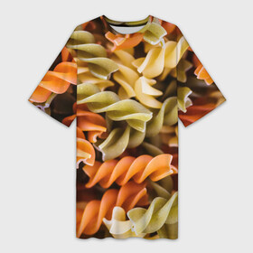 Платье-футболка 3D с принтом Макароны Спиральки в Санкт-Петербурге,  |  | food | italy | pasta | spagetti | еда | едой | изображение | италия | картинка | макарон | макароны | макарошки | мука | мучное | паста | прикол | прикольные | спагетти | спиральки | фото | юмор