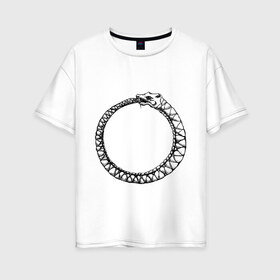 Женская футболка хлопок Oversize с принтом Уроборос в Санкт-Петербурге, 100% хлопок | свободный крой, круглый ворот, спущенный рукав, длина до линии бедер
 | алхимия | бесконечность | вечность | дракон | змей | мифология | символ | уроборос | эпос