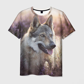 Мужская футболка 3D с принтом Волк в Санкт-Петербурге, 100% полиэфир | прямой крой, круглый вырез горловины, длина до линии бедер | Тематика изображения на принте: dog | взгляд | волк | лайка | собака | хаски