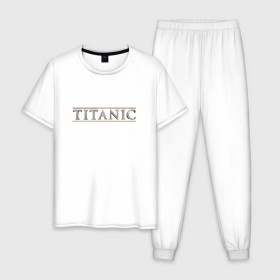 Мужская пижама хлопок с принтом Титаник Лого в Санкт-Петербурге, 100% хлопок | брюки и футболка прямого кроя, без карманов, на брюках мягкая резинка на поясе и по низу штанин
 | Тематика изображения на принте: titanic | титаник