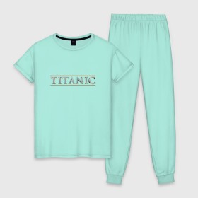 Женская пижама хлопок с принтом Титаник Лого в Санкт-Петербурге, 100% хлопок | брюки и футболка прямого кроя, без карманов, на брюках мягкая резинка на поясе и по низу штанин | titanic | титаник