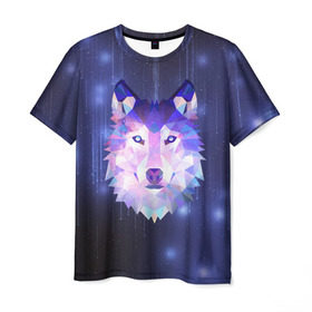 Мужская футболка 3D с принтом Космический Волк в Санкт-Петербурге, 100% полиэфир | прямой крой, круглый вырез горловины, длина до линии бедер | poligon | space | star | stars | werewolf | wild | wolf | wolfs | волк | волки | волчата | волченок | волчица | вселенная | дикий | звезда | звезды | космический | космос | луна | оборотень | падающие | полигон | полигоны