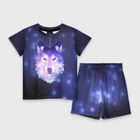Детский костюм с шортами 3D с принтом Космический Волк в Санкт-Петербурге,  |  | poligon | space | star | stars | werewolf | wild | wolf | wolfs | волк | волки | волчата | волченок | волчица | вселенная | дикий | звезда | звезды | космический | космос | луна | оборотень | падающие | полигон | полигоны