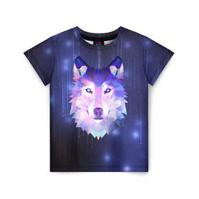 Детская футболка 3D с принтом Космический Волк в Санкт-Петербурге, 100% гипоаллергенный полиэфир | прямой крой, круглый вырез горловины, длина до линии бедер, чуть спущенное плечо, ткань немного тянется | poligon | space | star | stars | werewolf | wild | wolf | wolfs | волк | волки | волчата | волченок | волчица | вселенная | дикий | звезда | звезды | космический | космос | луна | оборотень | падающие | полигон | полигоны