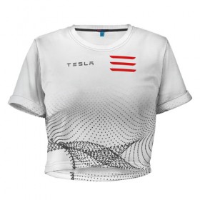Женская футболка Cropp-top с принтом Tesla Motors в Санкт-Петербурге, 100% полиэстер | круглая горловина, длина футболки до линии талии, рукава с отворотами | auto | car | cars | coil | electro | elon | future | logo | moto | motors | musk | pixel | tesla | авто | автомобили | автомобиль | будущее | илон | лого | логотип | маск | мото | моторс | символ | тесла | электричество | электро