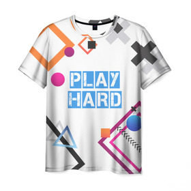 Мужская футболка 3D с принтом Play hard в Санкт-Петербурге, 100% полиэфир | прямой крой, круглый вырез горловины, длина до линии бедер | Тематика изображения на принте: 
