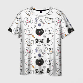 Мужская футболка 3D с принтом Зверушки в Санкт-Петербурге, 100% полиэфир | прямой крой, круглый вырез горловины, длина до линии бедер | кот | кошка | медведь | панда | пес | поросенок | свинья | собака