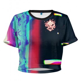 Женская футболка Cropp-top с принтом Samurai Cyberpunk 2077 в Санкт-Петербурге, 100% полиэстер | круглая горловина, длина футболки до линии талии, рукава с отворотами | 