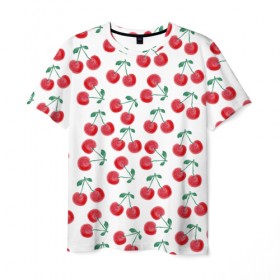 Мужская футболка 3D с принтом Вишневое настроение в Санкт-Петербурге, 100% полиэфир | прямой крой, круглый вырез горловины, длина до линии бедер | весна | вишня | красный | лето | листья | ягода