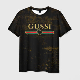 Мужская футболка 3D с принтом GUSSI GOLD в Санкт-Петербурге, 100% полиэфир | прямой крой, круглый вырез горловины, длина до линии бедер | fasion | gold | gucci | gussi | trend | гусси | гуччи | золото | золотой | мода | одежда | тренд | тренды