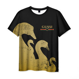 Мужская футболка 3D с принтом GUSSI GOLD в Санкт-Петербурге, 100% полиэфир | прямой крой, круглый вырез горловины, длина до линии бедер | fasion | gold | gucci | gussi | trend | гусси | гуччи | золото | золотой | мода | одежда | тренд | тренды