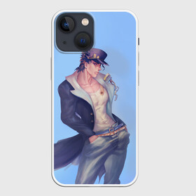 Чехол для iPhone 13 mini с принтом Joutarou Kuujou на синем в Санкт-Петербурге,  |  | bizarre adventure | jojo | jojo no kimyou na bouken | jojos bizarre adventure | джоджо | невероятное приключение джоджо