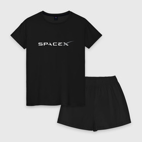 Женская пижама с шортиками хлопок с принтом SpaceX в Санкт-Петербурге, 100% хлопок | футболка прямого кроя, шорты свободные с широкой мягкой резинкой | elon musk | spacex | илон маск | космос | спэйсикс
