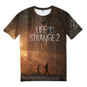 Мужская футболка 3D с принтом Life is Strange 2 в Санкт-Петербурге, 100% полиэфир | прямой крой, круглый вырез горловины, длина до линии бедер | adventure | life | life is strange | road | video game | дороги | жизнь | закат | квест | лес | приключения