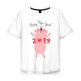 Мужская футболка хлопок Oversize с принтом Happy New Year 2019 в Санкт-Петербурге, 100% хлопок | свободный крой, круглый ворот, “спинка” длиннее передней части | 