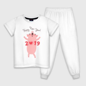 Детская пижама хлопок с принтом Happy New Year 2019 в Санкт-Петербурге, 100% хлопок |  брюки и футболка прямого кроя, без карманов, на брюках мягкая резинка на поясе и по низу штанин
 | 