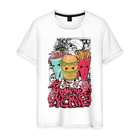Мужская футболка хлопок с принтом Angry Food в Санкт-Петербурге, 100% хлопок | прямой крой, круглый вырез горловины, длина до линии бедер, слегка спущенное плечо. | бургер | газировка | граффити | еда | картошка | крест | рок | череп