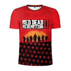 Мужская футболка 3D спортивная с принтом Red Dead Redemption 2 в Санкт-Петербурге, 100% полиэстер с улучшенными характеристиками | приталенный силуэт, круглая горловина, широкие плечи, сужается к линии бедра | dead | die | flag | game | games | gta | rdr | rdr2 | red | redemption | rockstar | sun | sunset | western | вестерн | выкуп | гта | дикий | закат | запад | игра | игры | красный | мертвый | поле | рдр | рдр2 | рокстар | солнце