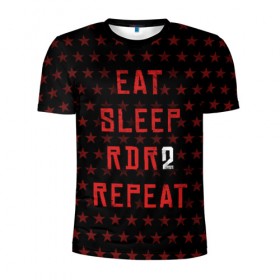 Мужская футболка 3D спортивная с принтом Eat Sleep RDR2 Repeat в Санкт-Петербурге, 100% полиэстер с улучшенными характеристиками | приталенный силуэт, круглая горловина, широкие плечи, сужается к линии бедра | dead | die | eat | flag | game | games | gta | rdr | rdr2 | red | redemption | repeat | rockstar | sleep | sun | western | вестерн | выкуп | гта | дикий | запад | игра | игры | красный | мертвый | рдр | рдр2 | рокстар | солнце