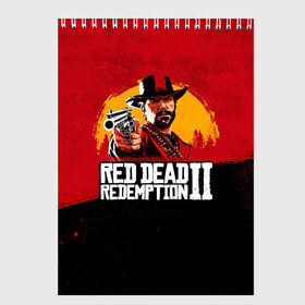 Скетчбук с принтом Red Dead Redemption 2 в Санкт-Петербурге, 100% бумага
 | 48 листов, плотность листов — 100 г/м2, плотность картонной обложки — 250 г/м2. Листы скреплены сверху удобной пружинной спиралью | dead | die | flag | game | games | gta | rdr | rdr2 | red | redemption | rockstar | sun | sunset | western | вестерн | выкуп | гта | дикий | закат | запад | игра | игры | красный | мертвый | поле | рдр | рдр2 | рокстар | солнце