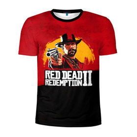 Мужская футболка 3D спортивная с принтом Red Dead Redemption 2 в Санкт-Петербурге, 100% полиэстер с улучшенными характеристиками | приталенный силуэт, круглая горловина, широкие плечи, сужается к линии бедра | dead | die | flag | game | games | gta | rdr | rdr2 | red | redemption | rockstar | sun | sunset | western | вестерн | выкуп | гта | дикий | закат | запад | игра | игры | красный | мертвый | поле | рдр | рдр2 | рокстар | солнце