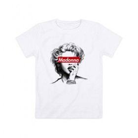 Детская футболка хлопок с принтом Мадонна в Санкт-Петербурге, 100% хлопок | круглый вырез горловины, полуприлегающий силуэт, длина до линии бедер | madonna | pop | мадонна | музыка