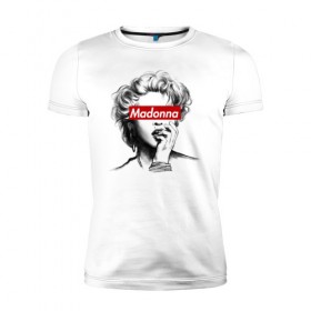 Мужская футболка премиум с принтом Мадонна в Санкт-Петербурге, 92% хлопок, 8% лайкра | приталенный силуэт, круглый вырез ворота, длина до линии бедра, короткий рукав | madonna | pop | мадонна | музыка