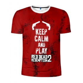 Мужская футболка 3D спортивная с принтом RDR2 в Санкт-Петербурге, 100% полиэстер с улучшенными характеристиками | приталенный силуэт, круглая горловина, широкие плечи, сужается к линии бедра | game | gamer | keep calm | rdr2 | red dead redemption 2 | rockstar studios | игры