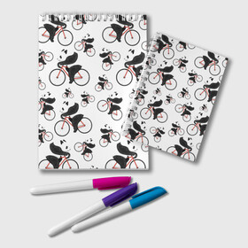 Блокнот с принтом Панды На Велосипеде в Санкт-Петербурге, 100% бумага | 48 листов, плотность листов — 60 г/м2, плотность картонной обложки — 250 г/м2. Листы скреплены удобной пружинной спиралью. Цвет линий — светло-серый
 | велосипед | мишки | панда | паттерн