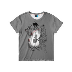 Детская футболка 3D с принтом Goblin Slayer в Санкт-Петербурге, 100% гипоаллергенный полиэфир | прямой крой, круглый вырез горловины, длина до линии бедер, чуть спущенное плечо, ткань немного тянется | Тематика изображения на принте: 