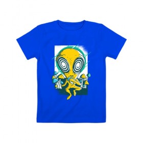 Детская футболка хлопок с принтом Пришелец в Санкт-Петербурге, 100% хлопок | круглый вырез горловины, полуприлегающий силуэт, длина до линии бедер | грибы | инопланетяне | нло | пришелец | пришельцы | психоделика