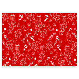 Поздравительная открытка с принтом Новогоднее настроение RED в Санкт-Петербурге, 100% бумага | плотность бумаги 280 г/м2, матовая, на обратной стороне линовка и место для марки
 | настроение | новый год | печенье | подарки