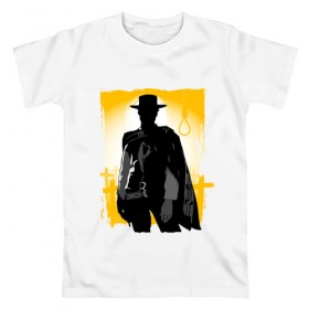 Мужская футболка хлопок с принтом Клинт Иствуд в Санкт-Петербурге, 100% хлопок | прямой крой, круглый вырез горловины, длина до линии бедер, слегка спущенное плечо. | актер | вестерн | дикий запад | кино | клинт иствуд | ковбой | солнце | стрелок | человек | шляпа