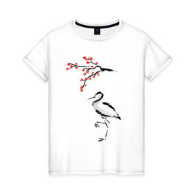 Женская футболка хлопок с принтом Японский стиль в Санкт-Петербурге, 100% хлопок | прямой крой, круглый вырез горловины, длина до линии бедер, слегка спущенное плечо | азия | восток | путешествия | сакура | япония