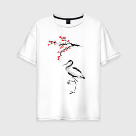 Женская футболка хлопок Oversize с принтом Японский стиль в Санкт-Петербурге, 100% хлопок | свободный крой, круглый ворот, спущенный рукав, длина до линии бедер
 | азия | восток | путешествия | сакура | япония