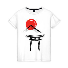 Женская футболка хлопок с принтом Японский стиль в Санкт-Петербурге, 100% хлопок | прямой крой, круглый вырез горловины, длина до линии бедер, слегка спущенное плечо | азия | восток | путешествия | сакура | япония