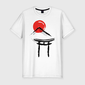 Мужская футболка хлопок Slim с принтом Японский стиль в Санкт-Петербурге, 92% хлопок, 8% лайкра | приталенный силуэт, круглый вырез ворота, длина до линии бедра, короткий рукав | азия | восток | путешествия | сакура | япония
