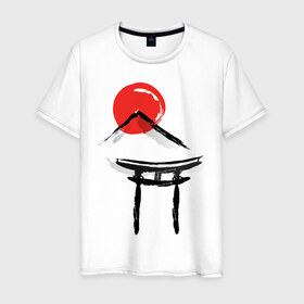 Мужская футболка хлопок с принтом Японский стиль в Санкт-Петербурге, 100% хлопок | прямой крой, круглый вырез горловины, длина до линии бедер, слегка спущенное плечо. | Тематика изображения на принте: азия | восток | путешествия | сакура | япония