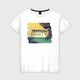 Женская футболка хлопок с принтом Тропическое лето в Санкт-Петербурге, 100% хлопок | прямой крой, круглый вырез горловины, длина до линии бедер, слегка спущенное плечо | лето | море | отдых | пальма | песок | пляж | путешествия | солнце