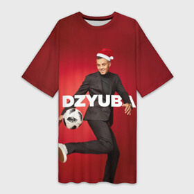 Платье-футболка 3D с принтом Новогодний Дзюба в Санкт-Петербурге,  |  | new yaer | артем дзюба | дзюба | зима футбол | новый год | новый год футбол | футбол | футбол новый год