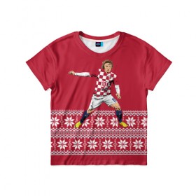 Детская футболка 3D с принтом Luka Modric в Санкт-Петербурге, 100% гипоаллергенный полиэфир | прямой крой, круглый вырез горловины, длина до линии бедер, чуть спущенное плечо, ткань немного тянется | luka modric | modric | new yaer | зима футбол | модрич | новый год | новый год футбол | футбол | футбол новый год