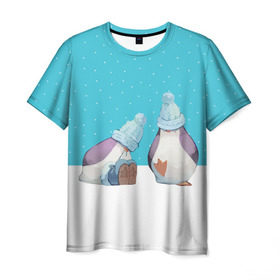 Мужская футболка 3D с принтом Милые пингвинчики в Санкт-Петербурге, 100% полиэфир | прямой крой, круглый вырез горловины, длина до линии бедер | christmas | new | pinguin | snow | snowflakes | winter | xmas | year | год | зима | новый | пингвин | рождество | снег | снежинки