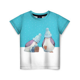 Детская футболка 3D с принтом Милые пингвинчики в Санкт-Петербурге, 100% гипоаллергенный полиэфир | прямой крой, круглый вырез горловины, длина до линии бедер, чуть спущенное плечо, ткань немного тянется | christmas | new | pinguin | snow | snowflakes | winter | xmas | year | год | зима | новый | пингвин | рождество | снег | снежинки