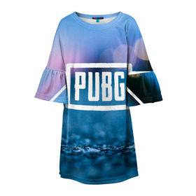 Детское платье 3D с принтом PUBG light blue в Санкт-Петербурге, 100% полиэстер | прямой силуэт, чуть расширенный к низу. Круглая горловина, на рукавах — воланы | pubg | игра | лого | пубг | светлый | стрелялка | шутер
