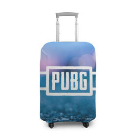 Чехол для чемодана 3D с принтом PUBG light blue в Санкт-Петербурге, 86% полиэфир, 14% спандекс | двустороннее нанесение принта, прорези для ручек и колес | Тематика изображения на принте: pubg | игра | лого | пубг | светлый | стрелялка | шутер