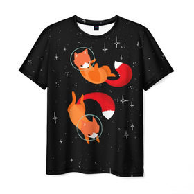 Мужская футболка 3D с принтом Лисички в Космосе в Санкт-Петербурге, 100% полиэфир | прямой крой, круглый вырез горловины, длина до линии бедер | Тематика изображения на принте: cute | fox | foxes | ginger | space | tail | забавная | космическая | космонавт | космонавты | космос | лис | лиса | лисица | лисицы | лисичка | лисички | лисы | милая | рыжая | рыжие | скафандр | смешная | фыр | хвост