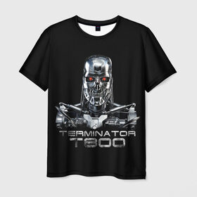 Мужская футболка 3D с принтом Терминатор Т800, в Санкт-Петербурге, 100% полиэфир | прямой крой, круглый вырез горловины, длина до линии бедер | cinema | robot | skull | t800 | terminator | кино | робот | т800 | терминатор | череп