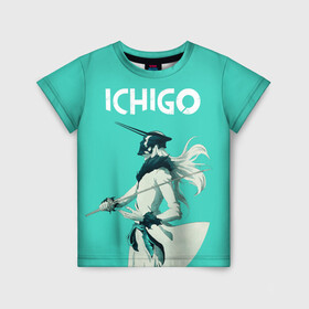 Детская футболка 3D с принтом Куросаки Ичиго в Санкт-Петербурге, 100% гипоаллергенный полиэфир | прямой крой, круглый вырез горловины, длина до линии бедер, чуть спущенное плечо, ткань немного тянется | bleach | банкай | блич | ичиго | куросаки